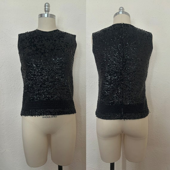 1960s Black Sequin Sweater Shell, Small to Medium… - image 1