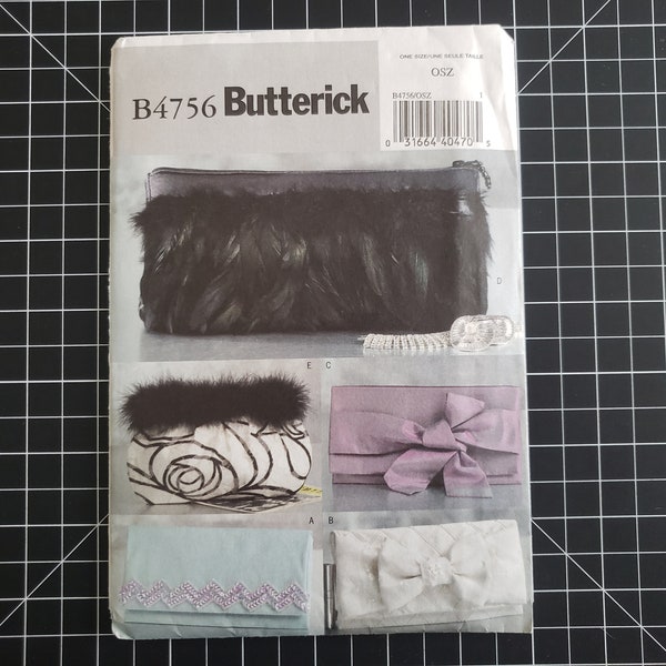 Uncut Butterick Accessories 4756 Handbag Pattern, Factory Folded | Vintage Clutch Pattern w/ Various Trims