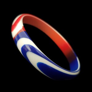 1960s Red, White, and Blue Plastic Bangle Pair 60s Vintage Marbled and Striped Two 2 Bracelet Stack Set image 5