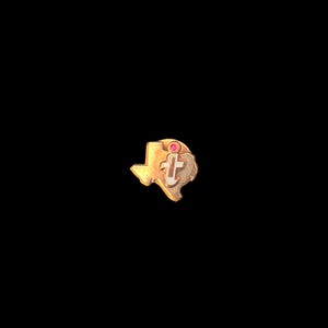 1960s Gold Tone and Red Rhinestone Texas Instruments Tie Tack | 60s Vintage Red, Gold, and White Lapel Pin