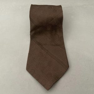 1970s Brown Jacquard Striped Rayon/Acetate Tie | 70s Chocolate Polka Dot Necktie