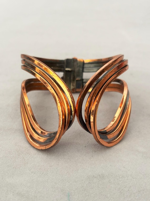1950s Renoir Rhythm Copper Hinged Cuff Bracelet | 50s 