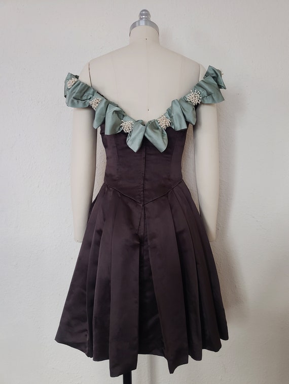 1990s Brown Silk Satin Couture Dress, Extra Small… - image 6