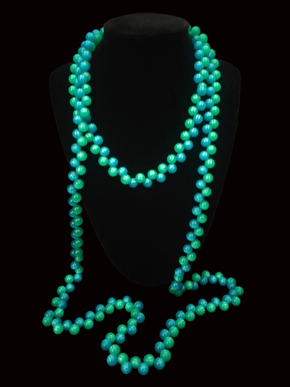 1960s Blue and Green Bead Necklace | 60s Vintage … - image 2