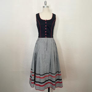 1970s Black, White, and Red Dirndl by Isola, Small to Medium | 70s Vintage Austrian Folk Dress (S, M, 36-28-Free)