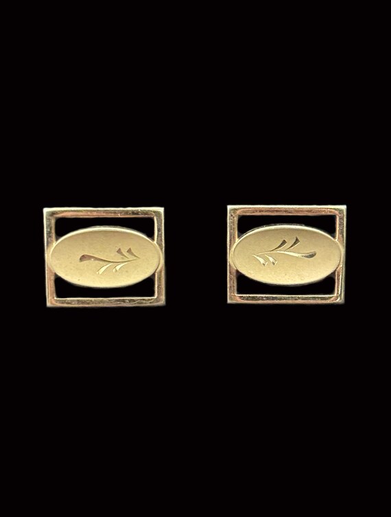 1950s Gold Tone Rectangular Frame Cuff Links by S… - image 3
