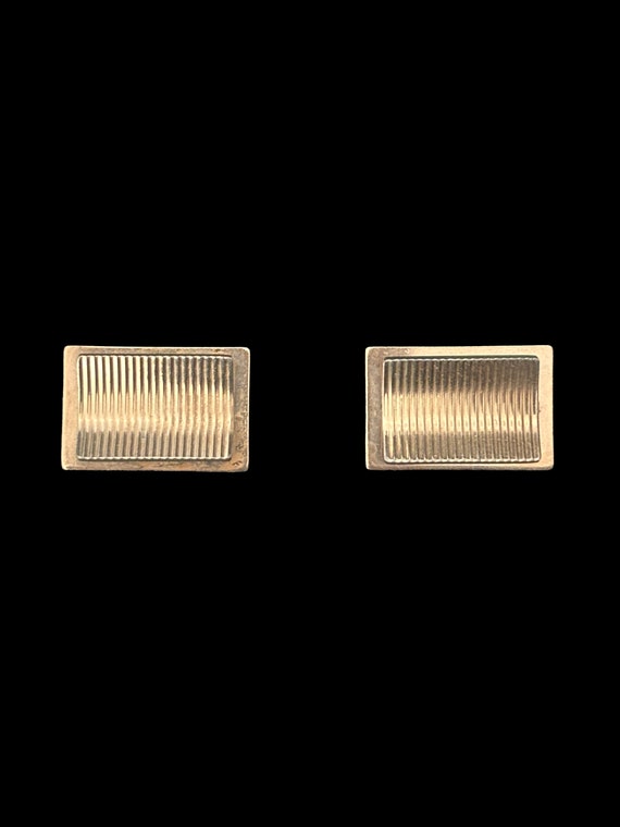 1950s Gold Tone Rectangular Ribbed Cuff Links by … - image 1