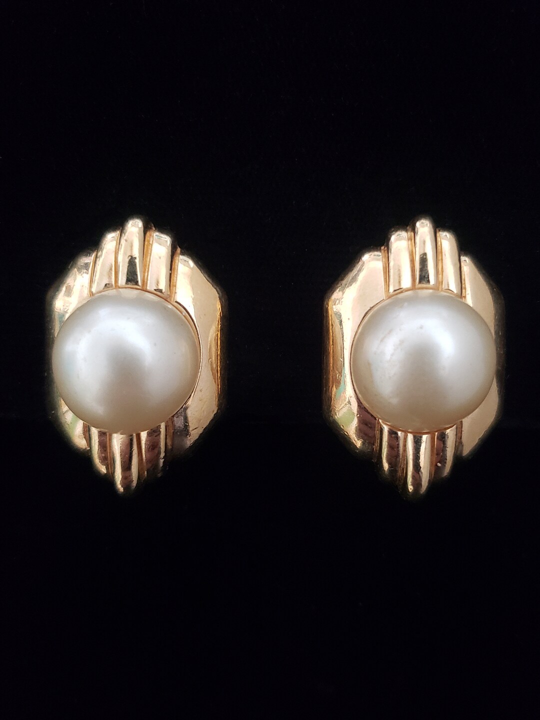 Boucles D'oreilles Clips Ciner New York Vintage - Perles Et Or, Pièce Rare