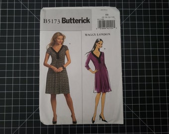 Butterick 5173 Maggy London Knit Dress Pattern, Sizes 8-10-12-14 | Vintage V-neck Knit Dress Pattern w/ Cap or 3/4 Sleeves