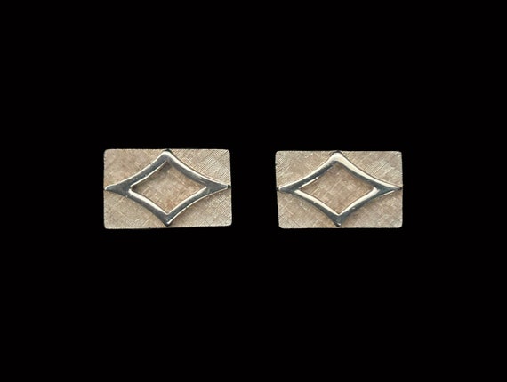 1960s Brushed Gold Tone Rectangular Cuff Links | … - image 2
