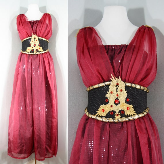 1990s Burgundy Organza Fantasy Gown, Medium to La… - image 1