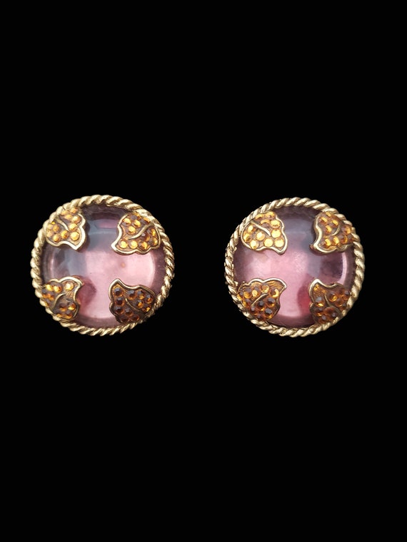 1980s Smoke and Gold Leaf Clip Earrings | 80s Vin… - image 1