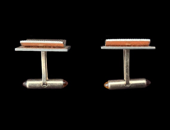 1950s Gold Tone Rectangular Ribbed Cuff Links by … - image 6