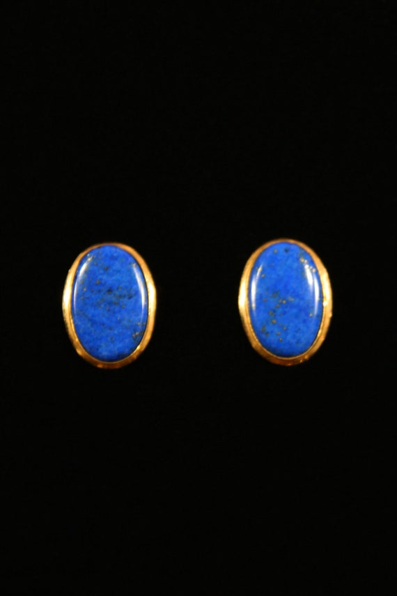 1980s Gold and Lapis Stud Earrings | 80s Vintage … - image 1