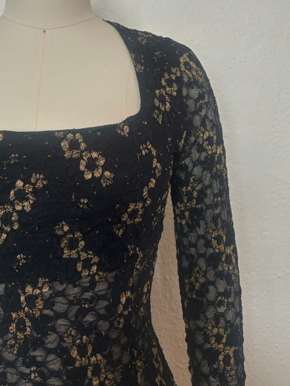 1990s Black and Gold Stretch Lace Top by Moda Int… - image 3