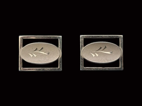 1950s Gold Tone Rectangular Frame Cuff Links by S… - image 2