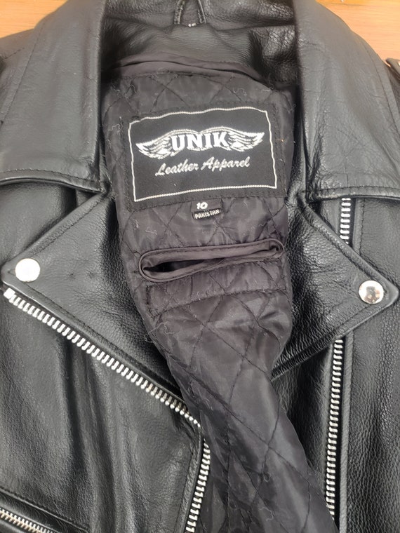 1990s Black Leather Motorcycle Jacket by Unik Leather… - Gem