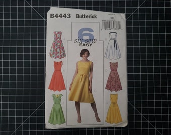 Uncut Butterick 4443 6 Sew Easy Dress Pattern, Sizes 8-10-12-14, Factory Folded | Vintage Sundress Pattern. Strapless, Scoop, or V-Necklines