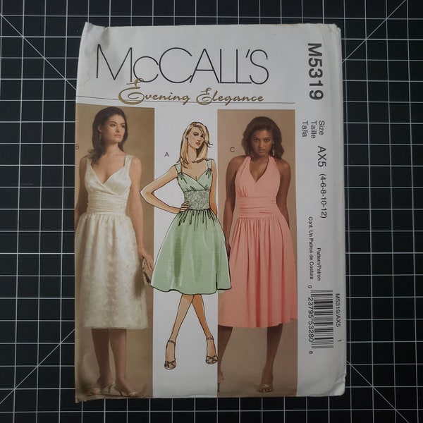 Uncut McCall's 5319 Evening Elegance Cocktail Dress Pattern, Sizes 4-6-8-10-12, Factory Folded | Semi Formal Dress Pattern