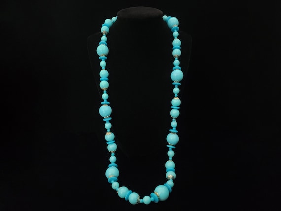 1960s Turquoise Bead Necklace | 60s Vintage Long … - image 1