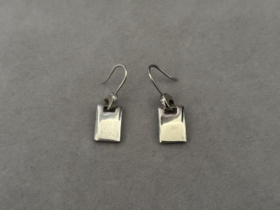 1990s Silver Tone Rectangular Drop Earrings | 90s… - image 4