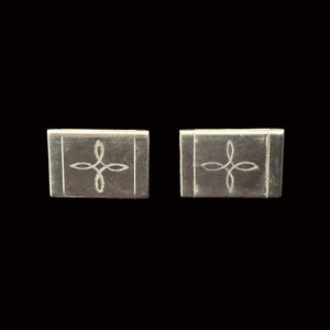 1960s Sterling Silver Engraved Cuff Links by Hickok | 60s Vintage Silver Tone Rectangular Cufflinks