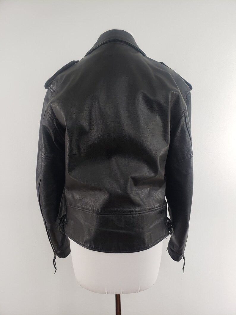 1990s Black Leather Motorcycle Jacket by Unik Leather Medium - Etsy