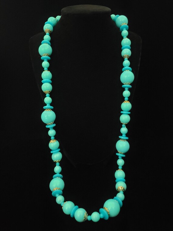 1960s Turquoise Bead Necklace | 60s Vintage Long … - image 2
