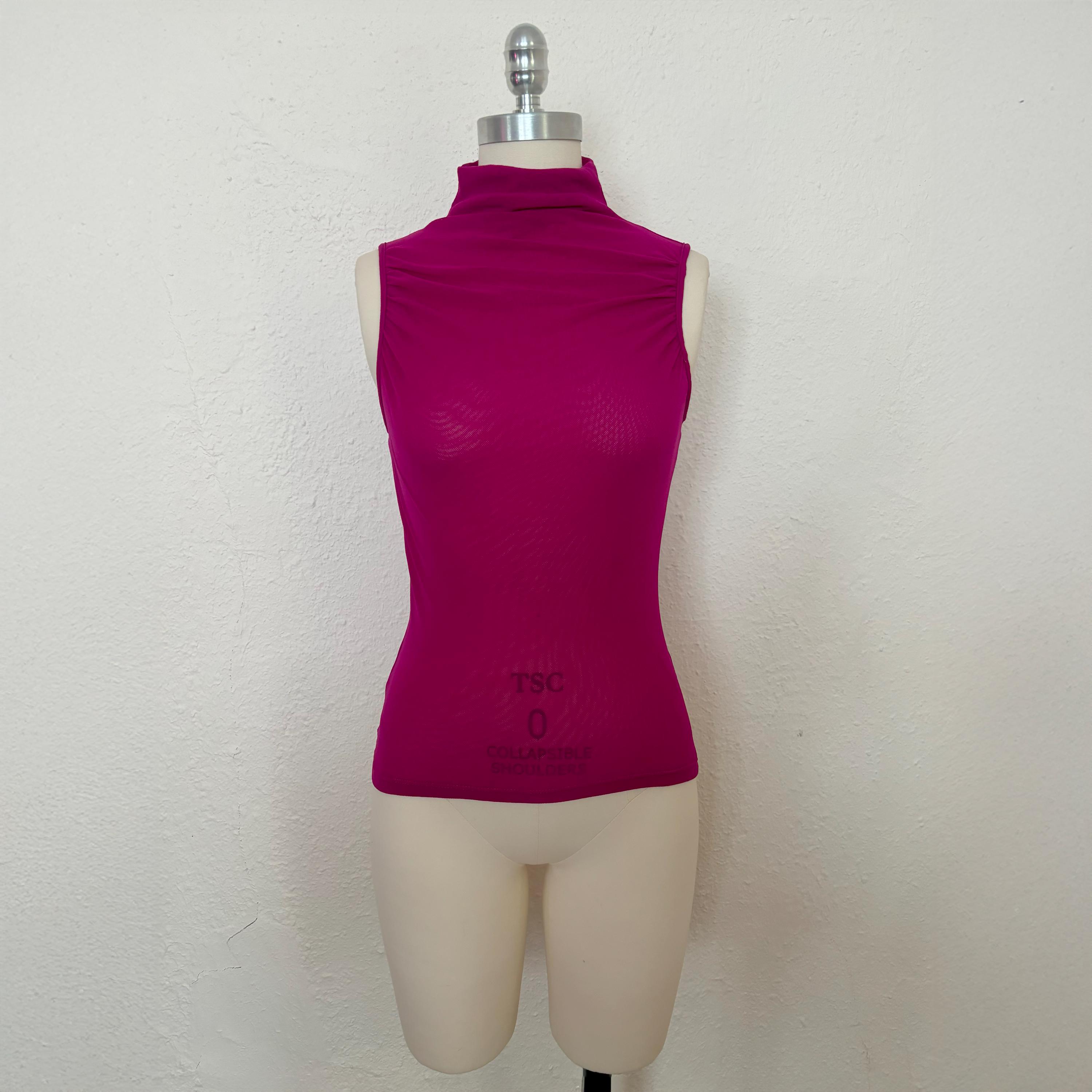 2000s Fuchsia Mesh Mock Neck Top by Bebe, Small to Medium Y2K