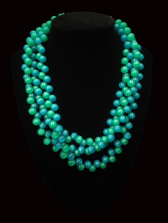 1960s Blue and Green Bead Necklace | 60s Vintage … - image 4