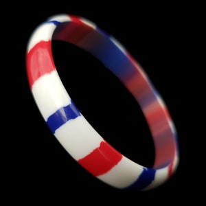 1960s Red, White, and Blue Plastic Bangle Pair 60s Vintage Marbled and Striped Two 2 Bracelet Stack Set image 3