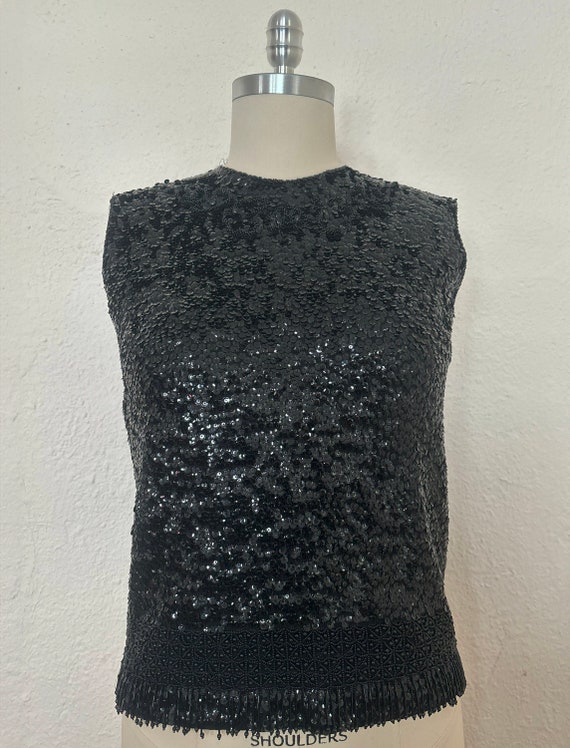 1960s Black Sequin Sweater Shell, Small to Medium… - image 2