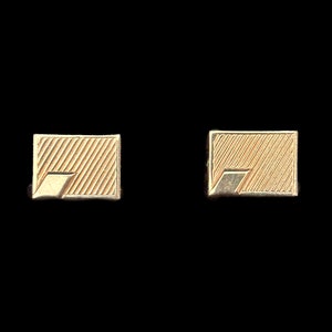 1950s Gold Tone Diagonal Embossed Cuff Links | 50s Vintage Gold Tone Rectangular Cufflinks