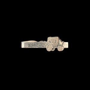 1960s Novelty Pewter Stagecoach Tie Clip by Shields | 60s Vintage Silver Tone Western Wagon Tie Clip