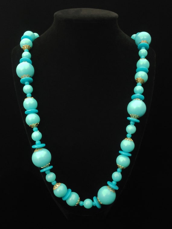 1960s Turquoise Bead Necklace | 60s Vintage Long … - image 4