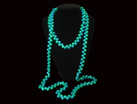 1960s Blue and Green Bead Necklace | 60s Vintage … - image 1