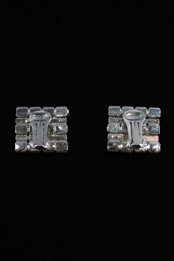 1960s Large Square Rhinestone Clip Earrings | 60s… - image 4