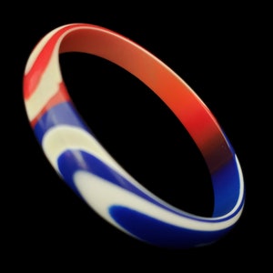 1960s Red, White, and Blue Plastic Bangle Pair 60s Vintage Marbled and Striped Two 2 Bracelet Stack Set image 6