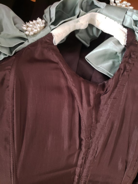 1990s Brown Silk Satin Couture Dress, Extra Small… - image 8