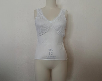 White Cami Top 80s Lingerie Camisole Tank Top Lace Trim Undershirt