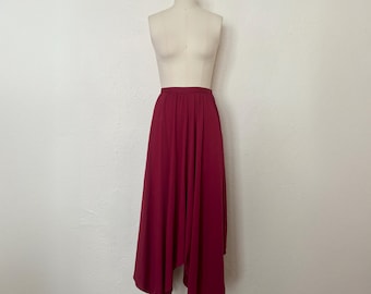 Falda larga color burdeos de los años 60, talla extra pequeña a pequeña / Falda vintage de los años 60 con bajo asimétrico (XS, S, 26-Free)