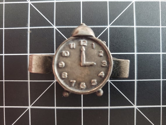1960s Pewter Clock Tie Clip | 60s Vintage Alarm C… - image 2