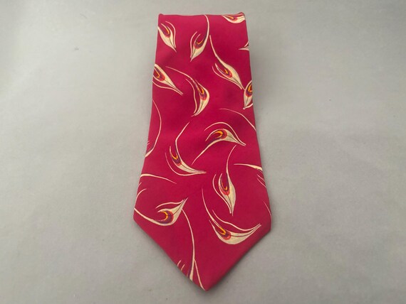 1980s Abstract Feather Printed Raspberry Tie by G… - image 1