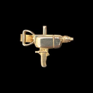 1960s Novelty Drill Tie Clip | 60s Vintage Impact Driver Gold Tone Tie Clip