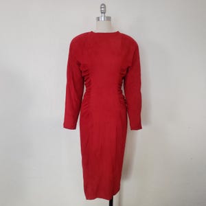 1980s Red Suede Dress by Vakko, Small to Medium | 80s Vintage Crimson Leather Dress (S, M, 38-26-36)