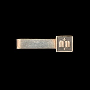 1960s Novelty Sterling Silver Book and Torch Tie Clip | 60s Vintage Silver Scholar Tie Clip