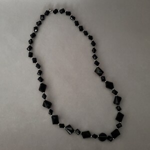 1980s Black and Silver Bead Necklace by Trifari | 80s Vintage Long Beaded Necklace