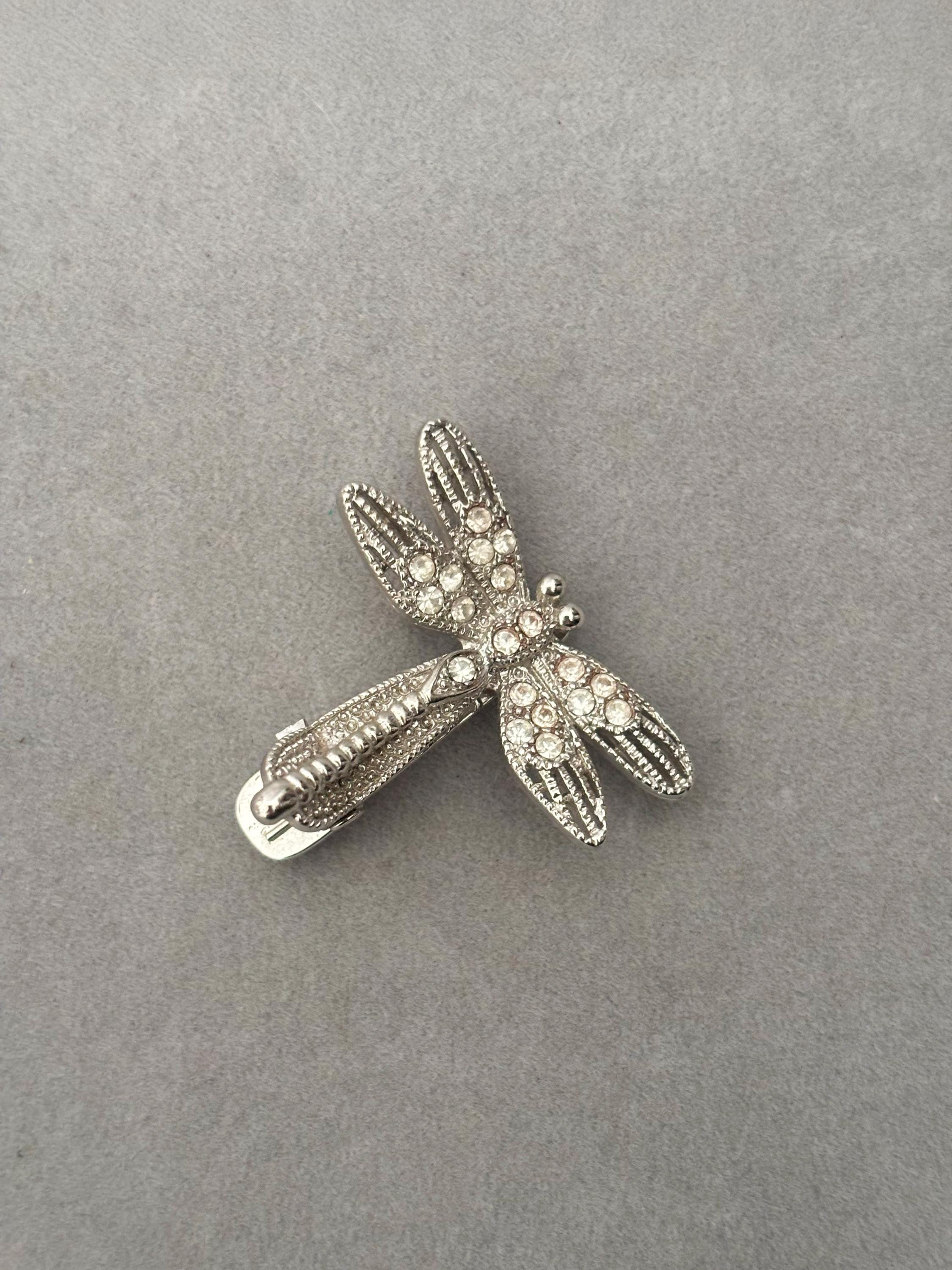 Stamped Sterling Silver Crystal Dragonfly Fly Hair Clip with Rhinestones. Crystal Dragonfly Hair Clips - Etsy main image 4