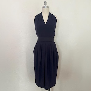 1990s Navy Open Back Dress by BB Collections, Medium to Large | 90s Vintage Blue Sheath Dress (M, L, 40+-30-44)