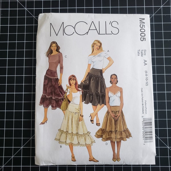 Uncut McCall's 5005 Skirt Pattern, Sizes 6-8-10-12, Factory Folded | Tiered Ruffled Full Summer Skirt Pattern